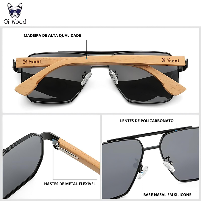 Oculos de Sol - Oi Wood - lentes com Proteção UV - Unissex